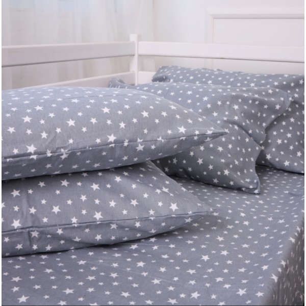 Фото - Простирадло двоспальне MirSon Фланель 012 Grey Stars 180х190 см (2200009653445)
