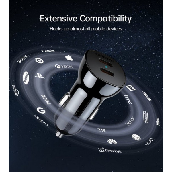 Фото - Автомобильное зарядное устройство Choetech 40W 2 USB-C Black (TC0008-BK)