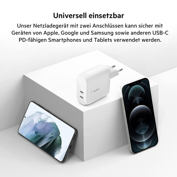 Фото - Мережевий зарядний пристрій Belkin 40Вт 2хUSB-С PD White (WCB006VFWH)