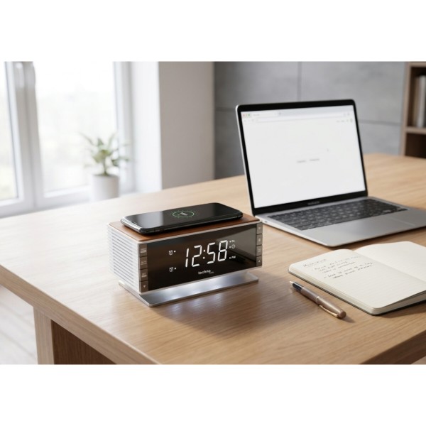 Фото - Радиочасы Technoline Wireless Mobile Charging White/Brown (WT487)