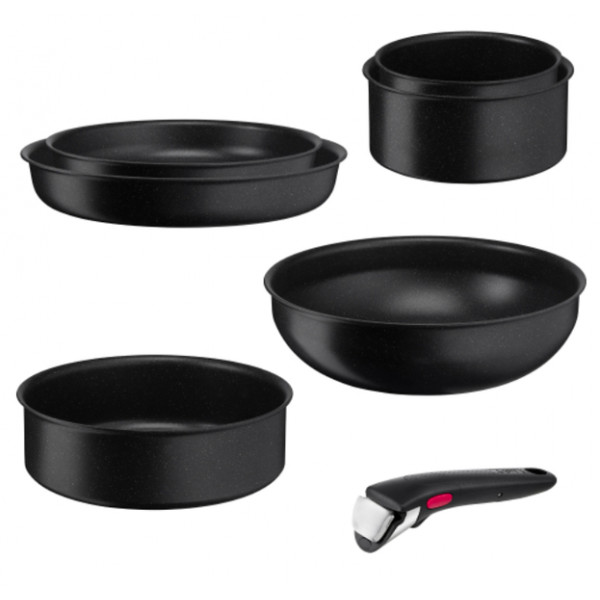 Фото - Набір посуду зі знімною ручкою Tefal L3998702 Ingenio Black Stone 7 пр