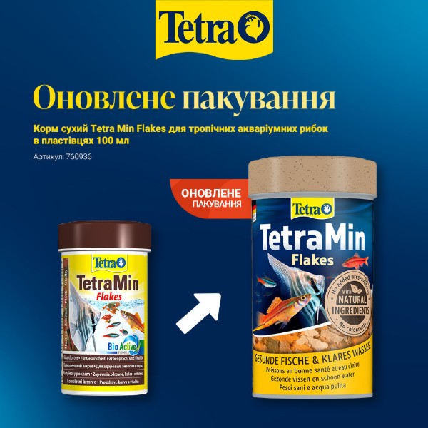 Фото - Корм для рыб Tetra Min Flakes для тропических аквариумных в хлопьях 100 мл (4004218760936)