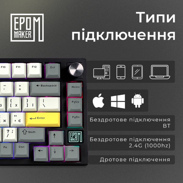 Фото - Клавіатура бездротова ігрова EPOMAKER TH80 SE Budgerigar V2 Switch Hot-Swap RGB Black (TH80-SE-B-BV2)