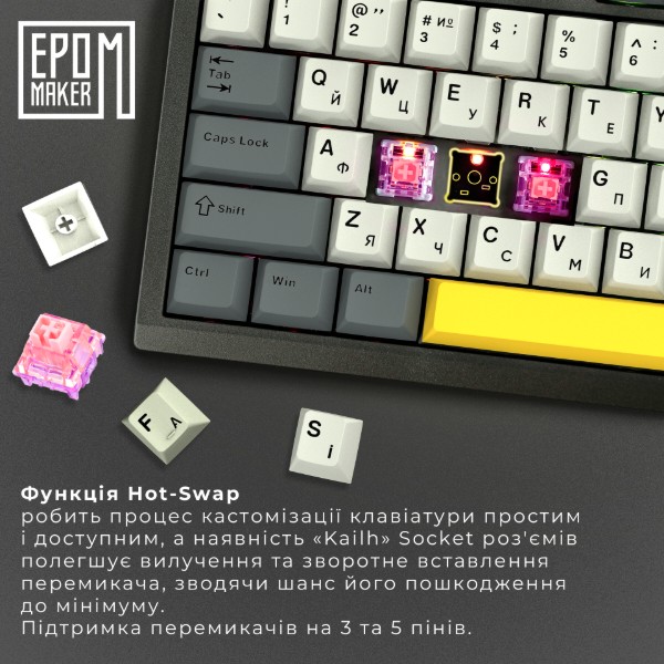 Фото - Клавіатура бездротова ігрова EPOMAKER TH80 SE Flamingo Switch Hot-Swap RGB Black (TH80-SE-B-F)
