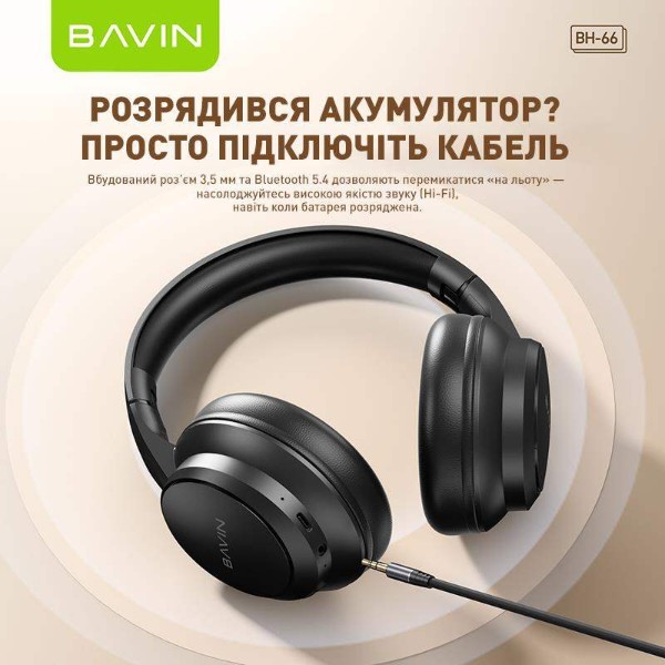 Фото - Навушники накладні бездротові Bavin BH-66 OVER-EAR Stereo Black (BH-BH-66-BK)
