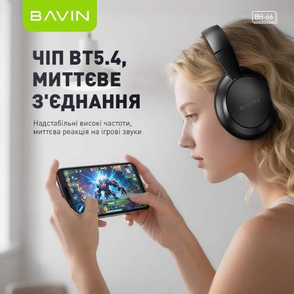 Фото - Навушники накладні бездротові Bavin BH-66 OVER-EAR Stereo Black (BH-BH-66-BK)