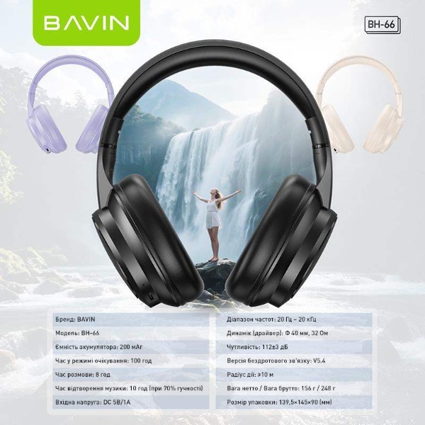 Фото - Навушники накладні бездротові Bavin BH-66 OVER-EAR Stereo Black (BH-BH-66-BK)