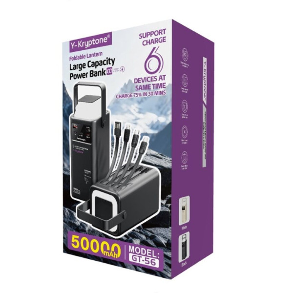 Фото - Батарея мобільна Y-Kryptone GT-56 LED LAMP 50000 mAh QC3.0 22.5W Super Fast Charge Black (YK-GT56-B)