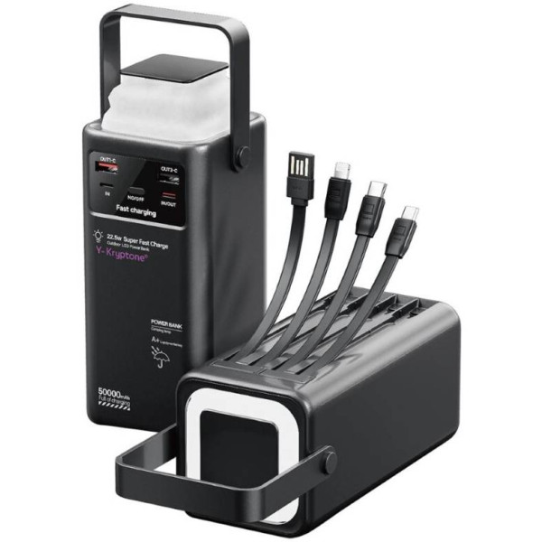 Фото - Батарея мобільна Y-Kryptone GT-56 LED LAMP 50000 mAh QC3.0 22.5W Super Fast Charge Black (YK-GT56-B)