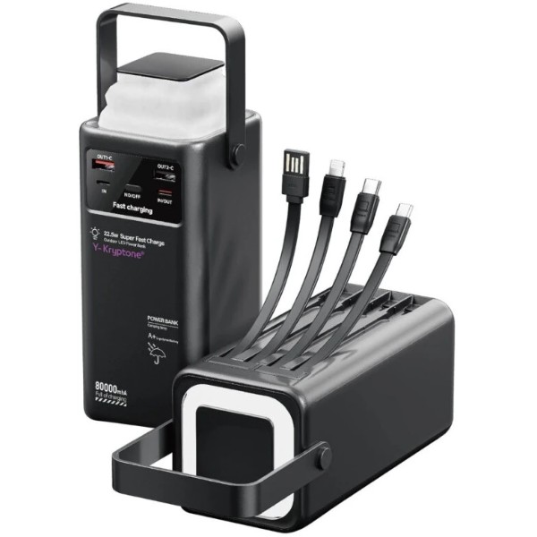 Фото - Батарея мобільна Y-Kryptone GT-86 LED LAMP 80000 mAh QC3.0 22.5W Super Fast Charge Black (YK-GT86-B)