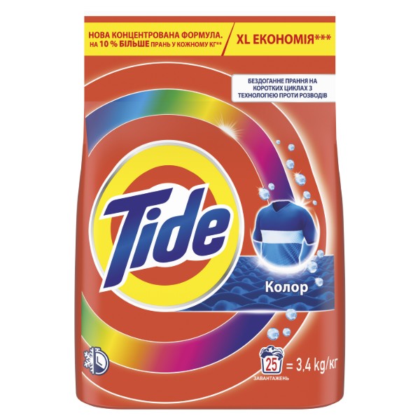 Фото - Пральний порошок Tide Аква-Пудра Color 25 циклів, 3.4 кг