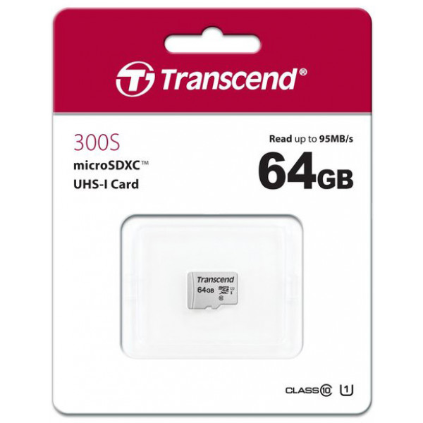 Фото - Карта пам'яті Transcend microSDXC 300S 64GB UHS-I U1 (TS64GUSD300S)