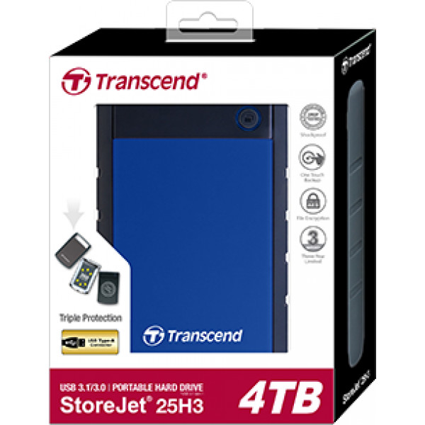 Фото - Жорсткий диск зовнішній Transcend StoreJet 4TB USB 3.1 Blue (TS4TSJ25H3B)