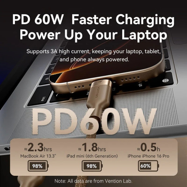 Фото - Кабель Vention USB Type-C - USB Type-C (M/M), 60W, 3A, 2m Copper (TRDJH)