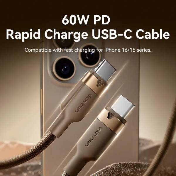 Фото - Кабель Vention USB Type-C - USB Type-C (M/M), 60W, 3A, 2m Copper (TRDJH)