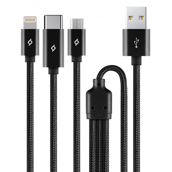 Фото - Кабель синхронізації даних Ttec AlumiCable Trio USB Type-C - USB Type-A - Lightning - micro USB (M/M) 1 м Black (2DK39S)