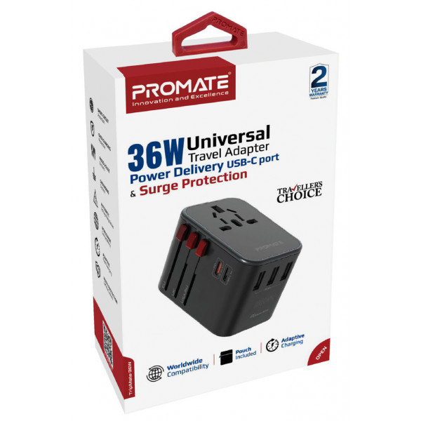 Фото - Мережевий зарядний пристрій Promate Tripmate-36w.Black