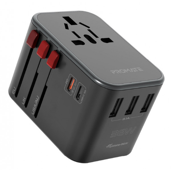 Фото - Мережевий зарядний пристрій Promate Tripmate-36w.Black