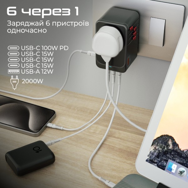 Фото - Мережевий зарядний пристрій Promate tripmate-gan100