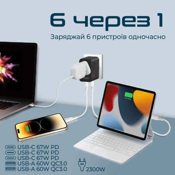 Фото - Мережевий зарядний пристрій Promate tripmate-gan75
