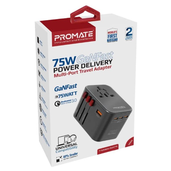 Фото - Мережевий зарядний пристрій Promate tripmate-gan75