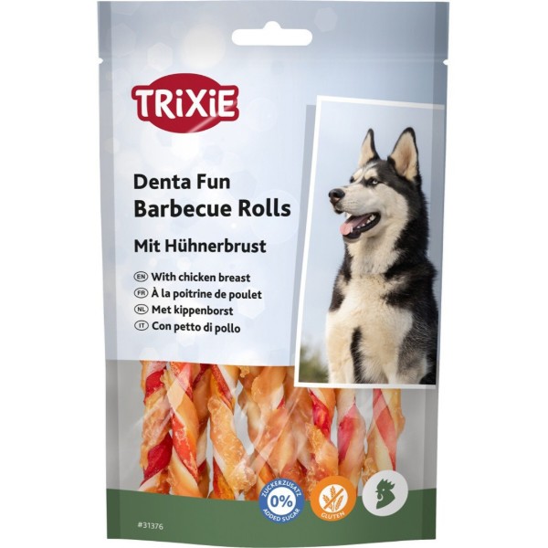 Фото - Ласощі для собак Trixie Denta Fun Barbecue Rolls with chicken breast Паличка для чищення зубів з курячою грудкою 12 см 80 г 10 шт. (4011905313764)