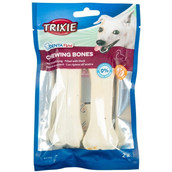 Фото - Ласощі для собак Trixie Denta Fun Duck Chewing Bones Кісточка для чищення зубів з качкою 12 см 120 г/2 шт. (4011905313924)