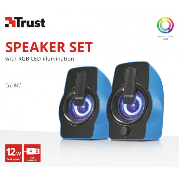 Фото - Комп'ютерна акустика звичайна 2.0 Trust Gemi RGB 2.0 Speaker Set Blue USB (22978)