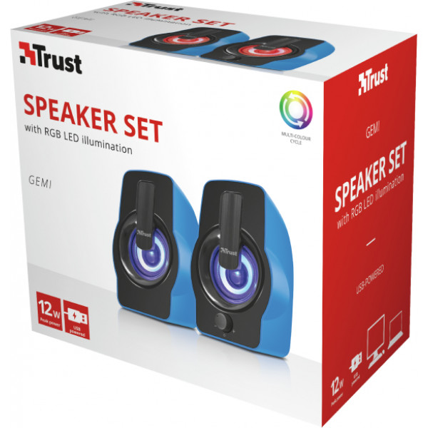 Фото - Комп'ютерна акустика звичайна 2.0 Trust Gemi RGB 2.0 Speaker Set Blue USB (22978)