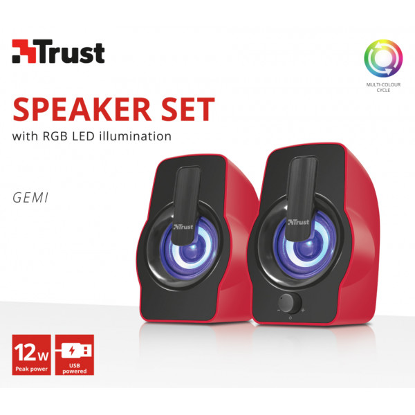 Фото - Комп'ютерна акустика звичайна 2.0 Trust Gemi RGB 2.0 Speaker Set Red USB (22979)