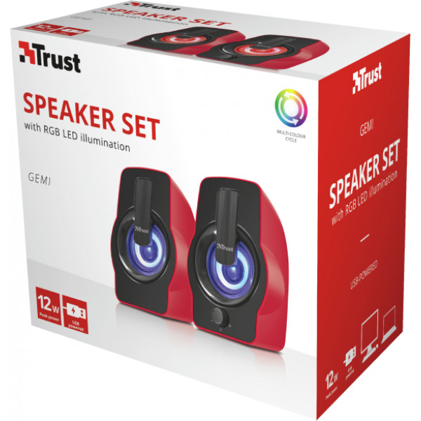 Фото - Комп'ютерна акустика звичайна 2.0 Trust Gemi RGB 2.0 Speaker Set Red USB (22979)