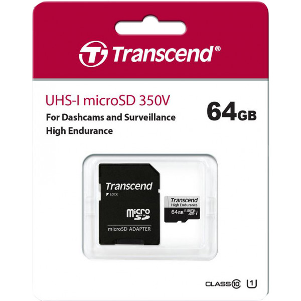 Фото - Карта пам'яті Transcend microSDXC 64GB C10 UHS-I U1 High Endurance (TS64GUSD350V)