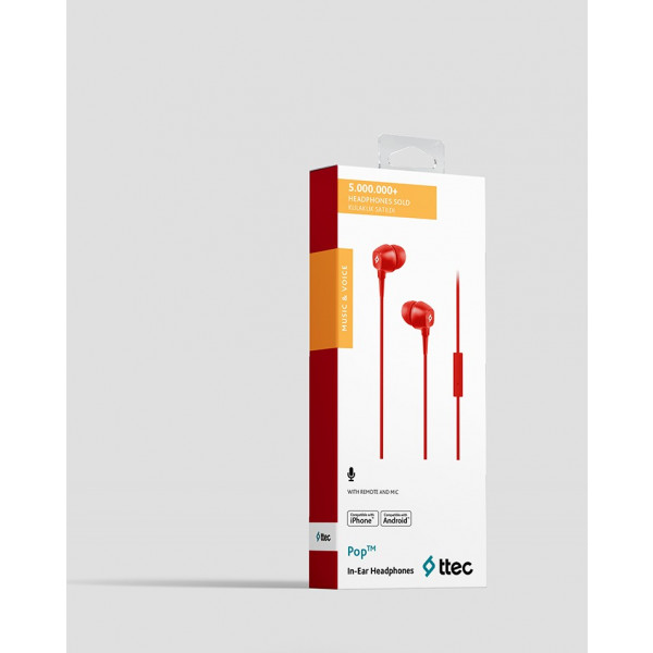 Фото - Навушники вкладиші дротові Ttec Pop Red (2KMM13K)