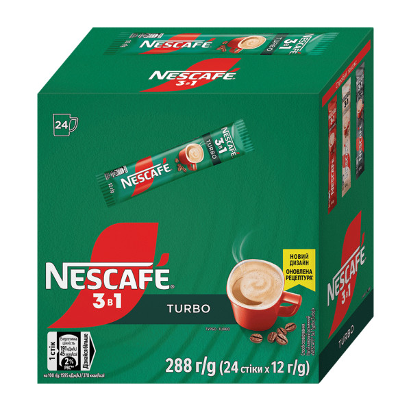 Фото - Кофе растворимый Nescafe 3в1 Turbo 24 стика по 12 г