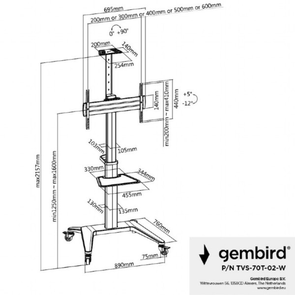 Фото - Кріплення для телевізора Gembird TVS-70T-02-W