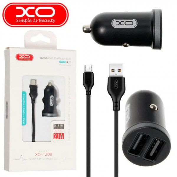 Фото - Автомобільний зарядний пристрій XO 2.1A/2 USB + microUSB Black (TZ08-M-BK)