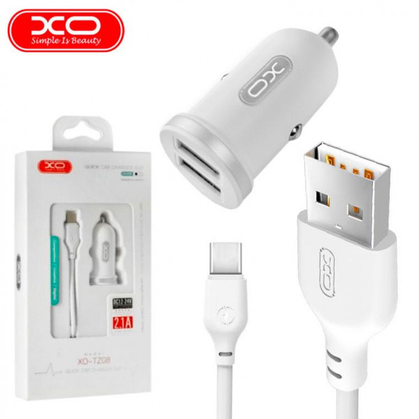 Фото - Автомобільний зарядний пристрій XO 2.1A/2 USB + Type-C White (TZ08-TC-WH)