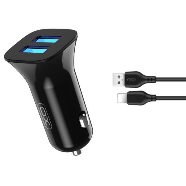Фото - Автомобільний зарядний пристрій XO 2.4A/2 USB + lightning Black (TZ10-L-BK)