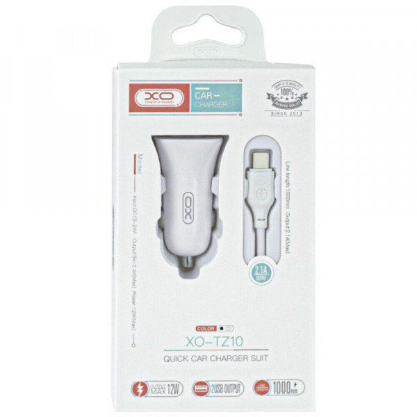 Фото - Автомобільний зарядний пристрій XO 2.4A/2 USB + microUSB White (TZ10-M-WH)