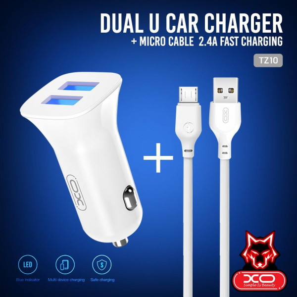 Фото - Автомобільний зарядний пристрій XO 2.4A/2 USB + microUSB White (TZ10-M-WH)
