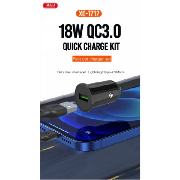 Фото - Автомобильное зарядное устройство XO 18W/1 USB QC 3.0 + Lightning Black (TZ12-L-BK)