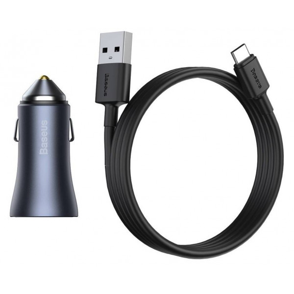 Фото - Автомобільний зарядний пристрій Baseus Golden Contactor Pro Dual Quick Charger Car USB/Type-C 5A 1 m Dark Gray (TZCCJD-0G)
