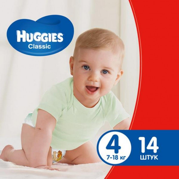 Фото - Одноразовые подгузники Huggies Classic Размер 4 (7 до 16 кг) 14 шт. (5029053543123)