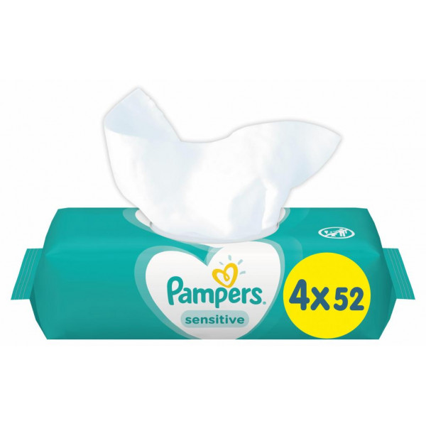 Фото - Влажные салфетки для грудничков Pampers Sensitive, 4x52 шт. (81687199)
