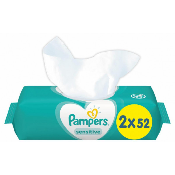Фото - Вологі серветки для немовлят Pampers Sensitive, 2x52 шт. (81687191)