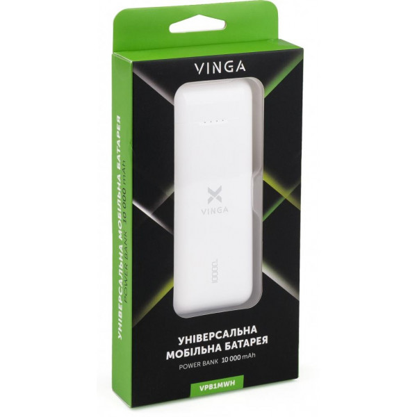 Фото - Батарея мобільна Vinga 10000 mAh glossy White (VPB1MWH)