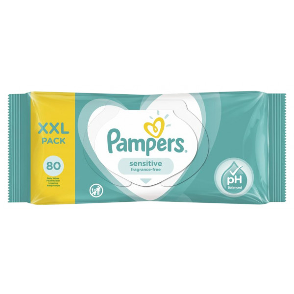 Фото - Вологі серветки для немовлят Pampers Sensitive, 80 шт. (81687187)