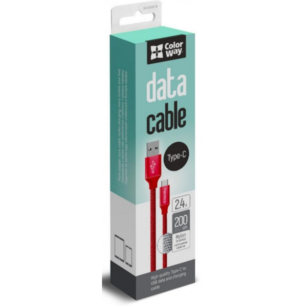 Фото - Кабель синхронізації даних Colorway USB-USB Type-C 2.0m Red (CW-CBUC008-RD)