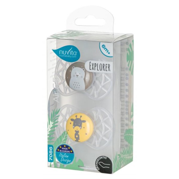 Фото - Ортодонтическая пустышка Nuvita Air55 Explorer 6m+ (медведь, жираф) 2 шт. (NV7086N)
