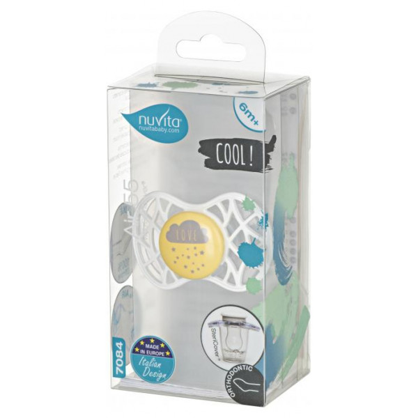 Фото - Ортодонтична пустушка Nuvita Air55 Cool 6m + "Love" Жовто-сіра (NV7084SC)